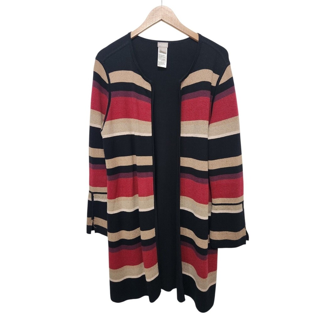 Chico's Cardigan Sweater Coat Open Front Size 3 Boho Lagenlook Forest Colors XL